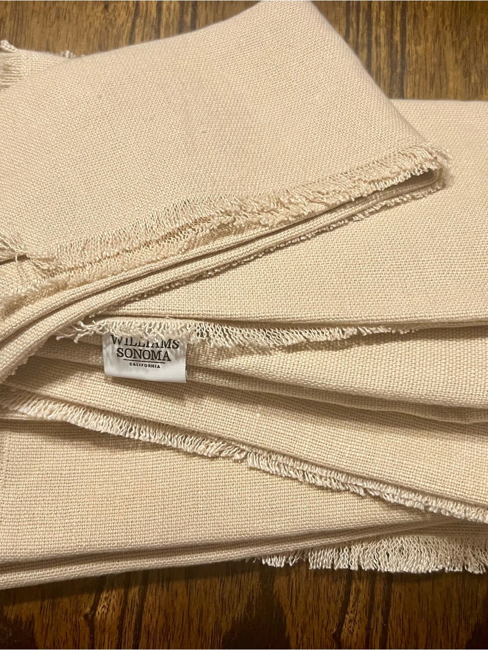 6 Williams Sonoma Fringe Linen French Napkins ~ New